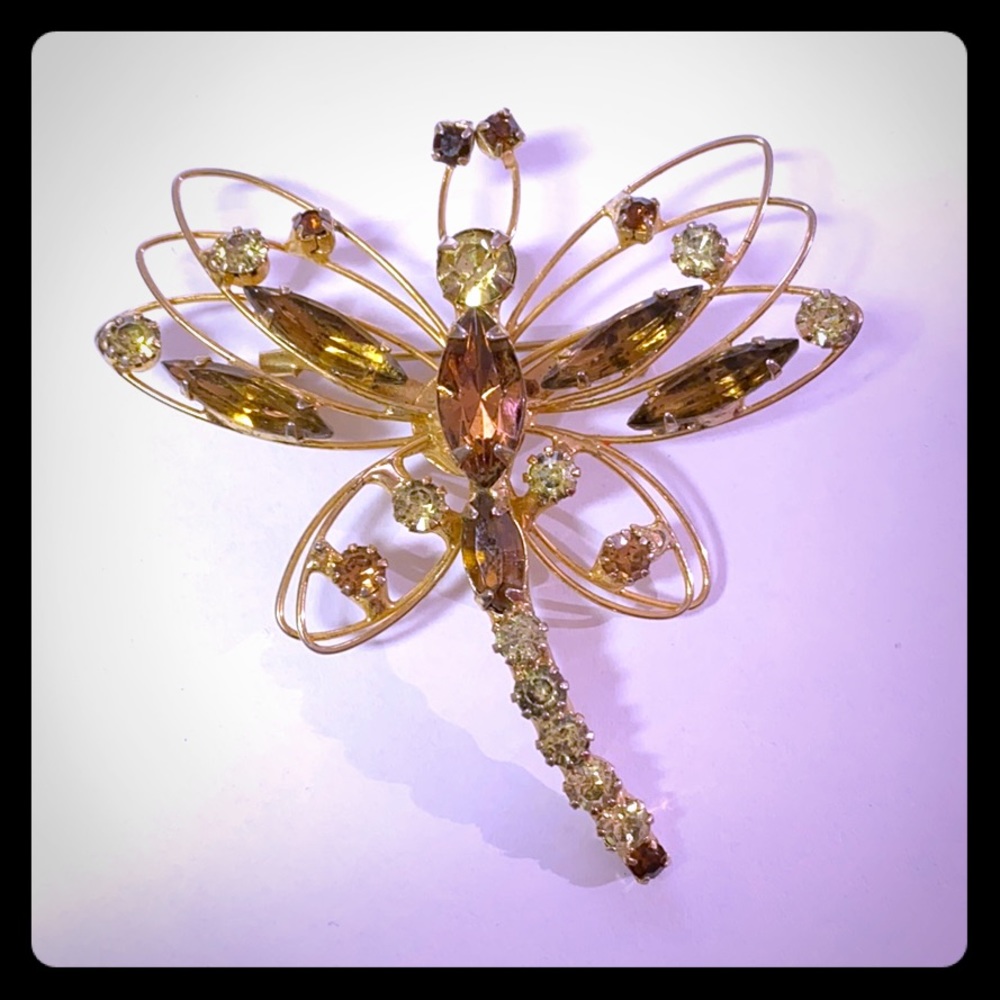 Vintage Large Rhinestone Dragonfly Brooch